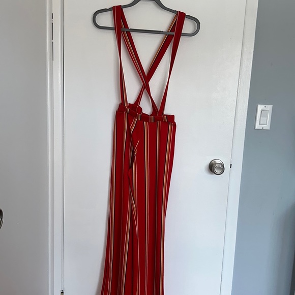 Red and yellow striped pants with straps NWT size small - Picture 1 of 5